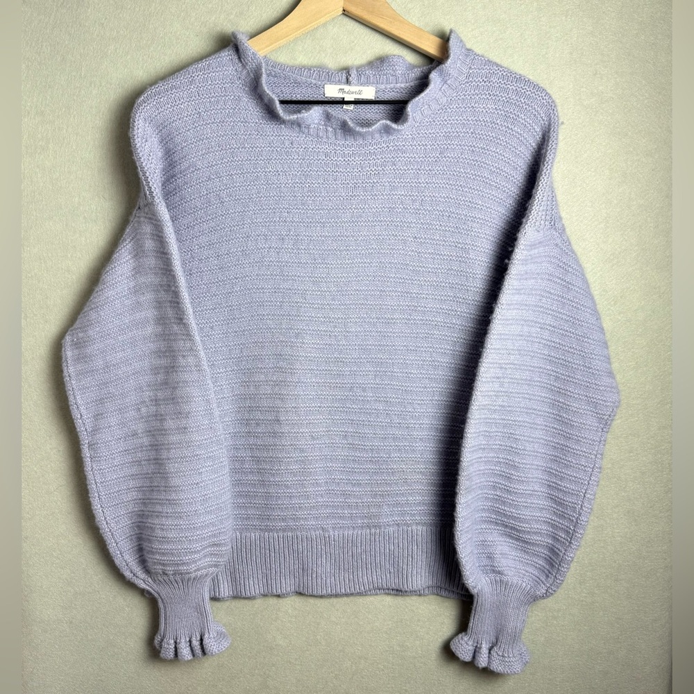 Madewell Women’s Sweater Pullover Purple Merino Wool Cotton Blend Ruffle Chunky